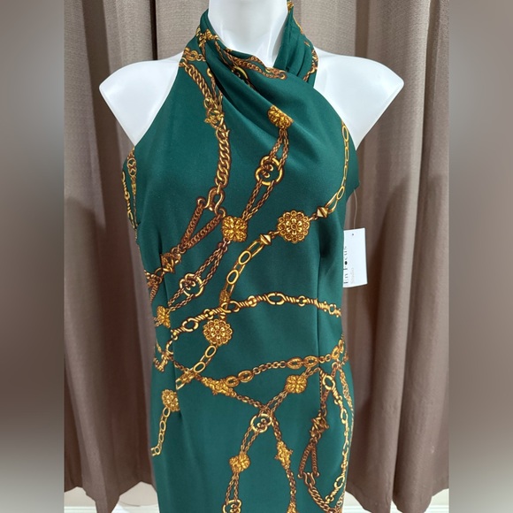 New Enfocus Studio Gold Chain design green haltered dress size 10 - Picture 6 of 9